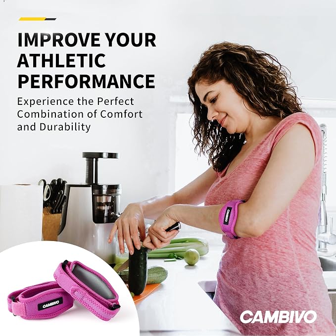 CAMBIVO 2 Pack Tennis Elbow Brace Strap for Tendonitis, Rose Pink | EVA Compression Pad, Adjustable Strap with Premium Velcro, for Men and Women, Golfer's Elbow, Counterforce Brace, Breathable