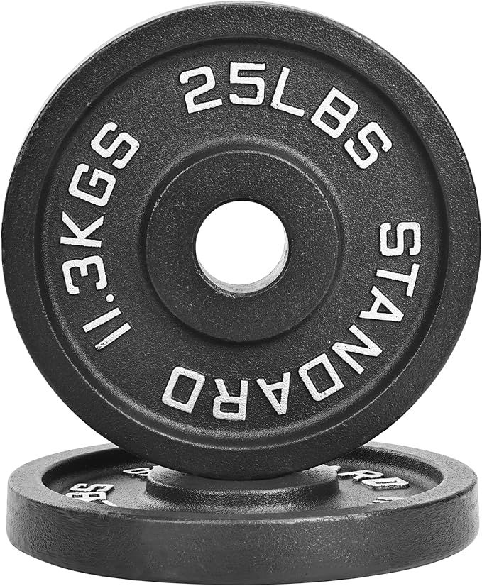 2" Cast Iron Weight Plates | 2.5LB to 45LB Standard Gym Plates (Singles, Pairs & Multi-Pack Sets) | Black with Silver Numbers for Barbell, Dumbbell, Powerlifting & Home Gym