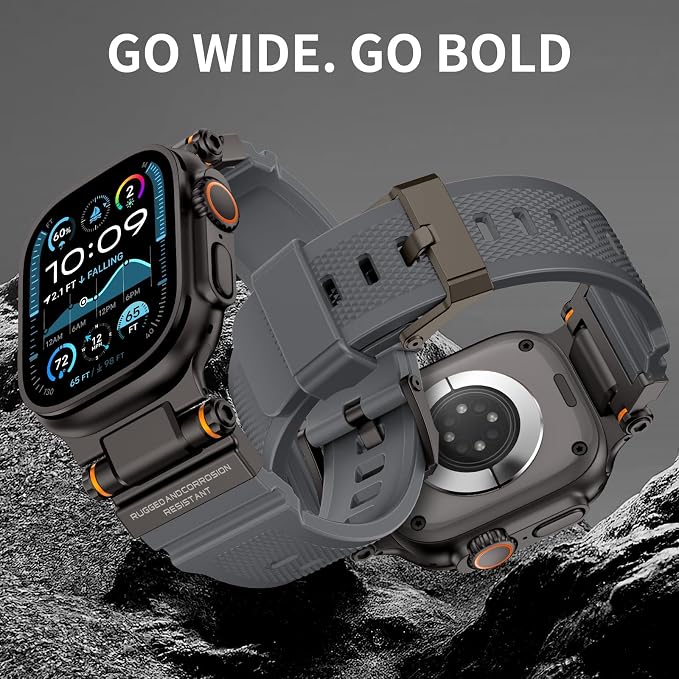 Band Compatible with Apple Watch Ultra 3/2/1 Band 49/46/45/44mm | Metal Connector with Silicone Rugged Strap for iWatch Ultra Series 11/10/9/8/7/6/SE3/SE2/SE/5/4/3/2/1, Gray/Black