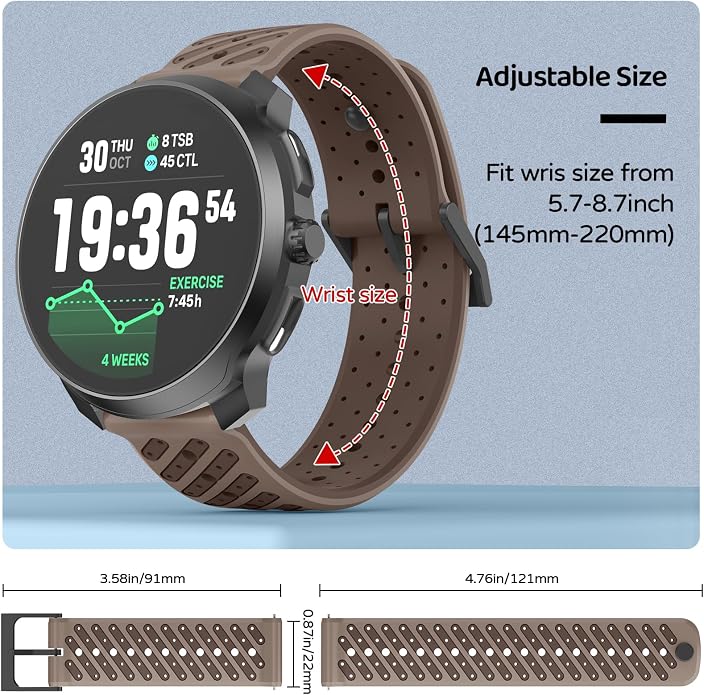 Watch Band for Suunto Race 2/Vertical 2/Run/S/9 Peak/Pro/5 Peak | Soft Silicone 22mm Replacement Bands for Vertical/Race/9 Peak Pro