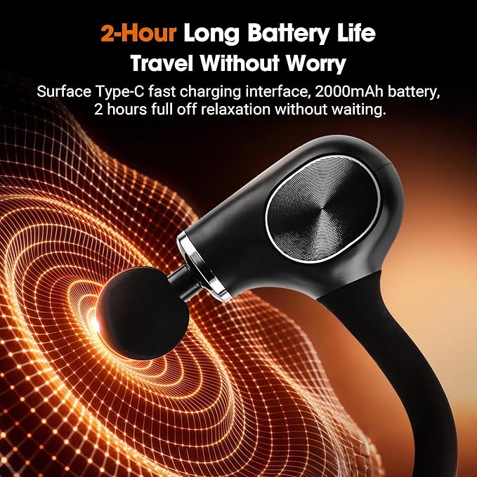 Brushless Motor Massage Gun with Upgraded Extension Handle, Black Silver