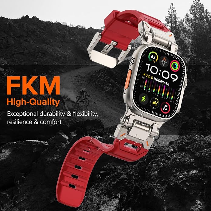 WINGLE FKM Rubber Bands for Apple Watch Band Ultra 3/2/1 Band Ultra 49mm Series 11 10 46mm 45mm 44mm 42mm SE 3/2/1 9 8 7 6 5 4 3 Men, Military Rugged Metal Connector Silicone Apple iWatch Sport Bands
