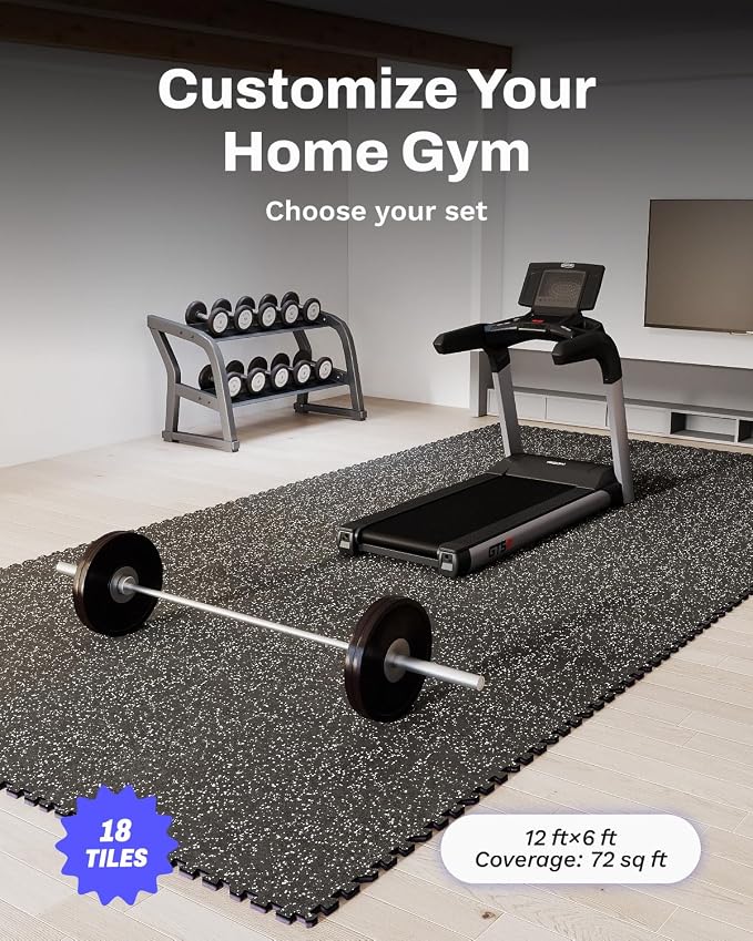 AIRHOP 0.79'' Extra-Thick 144 Sq Ft Rubber Top Gym Flooring for Home Gym | 36 Tiles, High Density EVA Foam, Waterproof & Non-Slip Rubber, Interlocking Puzzle Mats, Heavy Duty Floor Protection, 24"x24"