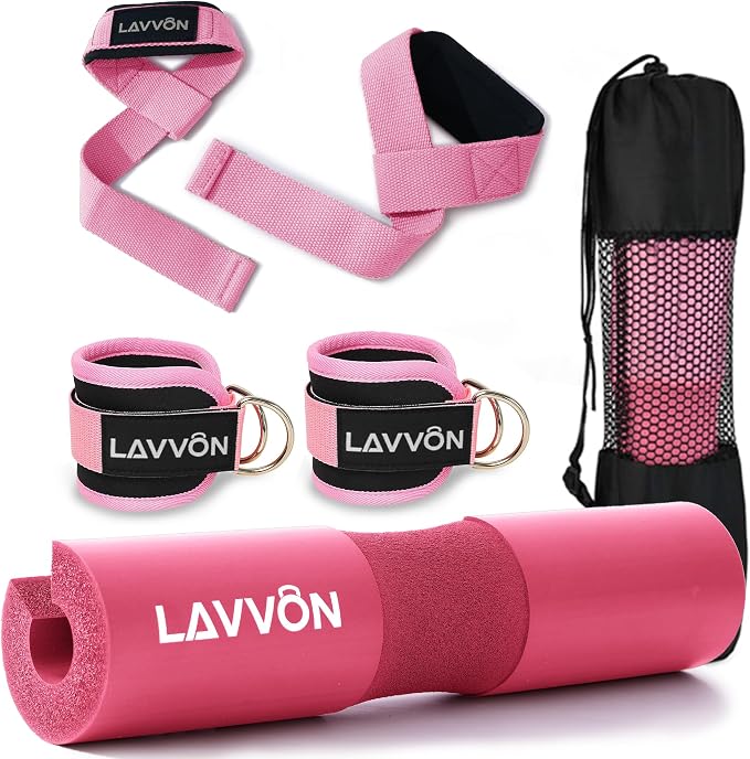 Barbell Pad Set - Hip Thrusts Pads for Squat&Lunges/Bench Press Bar Padding | Standard Olympic Weight Bar Foam Pad,Gym Accessories for Women with Bar Bad -With Ankle Straps,Wrist Straps for Weightlifting