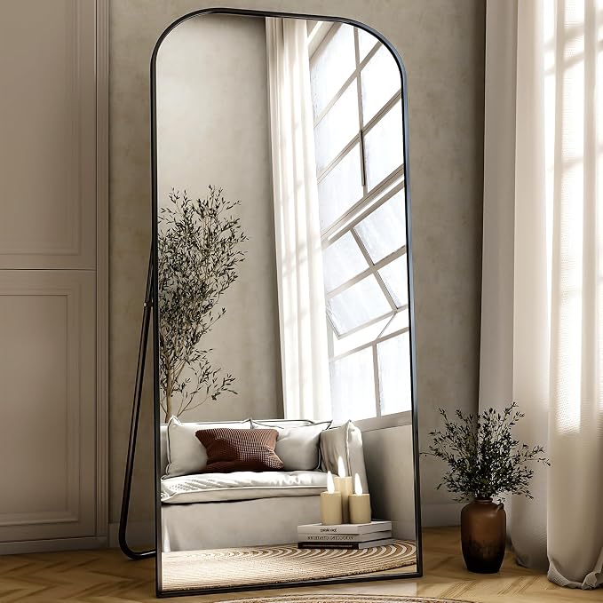 XRAMFY Full Length Mirror, 71"x28" Floor Mirror Freestanding, Arched Floor Standing Large Mirror Full Body Mirrors with Stand for Bedroom, Hanging Mounted Mirrors for Living Room,Black