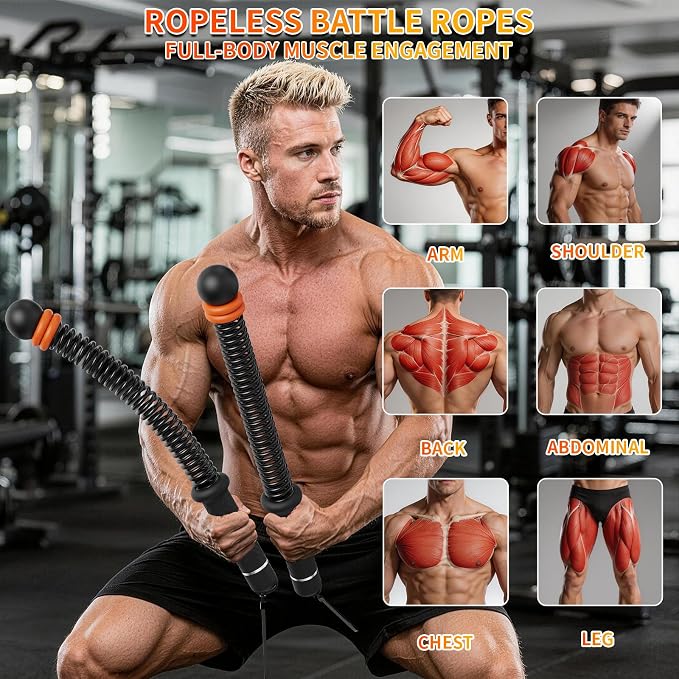 Ropeless Battle Ropes for Home Gym, Portable Cordless Weighted Battle Rope | Storage Bag, Weighted Battle Rope for High Calorie Burn, Men & Women Fitness Equipment, HIIT & Low-Impact Aerobic Training