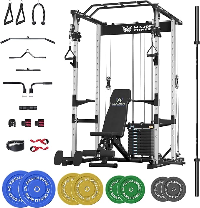 MAJOR FITNESS Power Cage Drone1 Premium- Multi-Function Power Rack for Home Gym, Squat Rack with Pull-up Bar, Cable Crossover System, J-Hooks, for Strength Training, Heavy-Duty Steel Construction