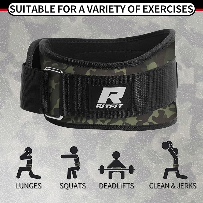 RitFit Weight Lifting Belt 6 Inch for Squats Deadlift Strength Training | Padded Lumbar Support, Self-Locking Gym Belt for Men & Women, Squats, Lunges, Deadlift, Thrusters