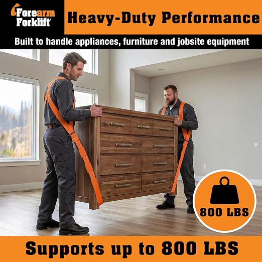 Forearm Forklift Shoulder Harness – Standard - Lift and Move Furniture, appliances, Supports up to 800 lb. Moving Harness Set, 2 Harnesses and 2 Center Straps that are ea 9’4” Long, 1 Pack, Orange
