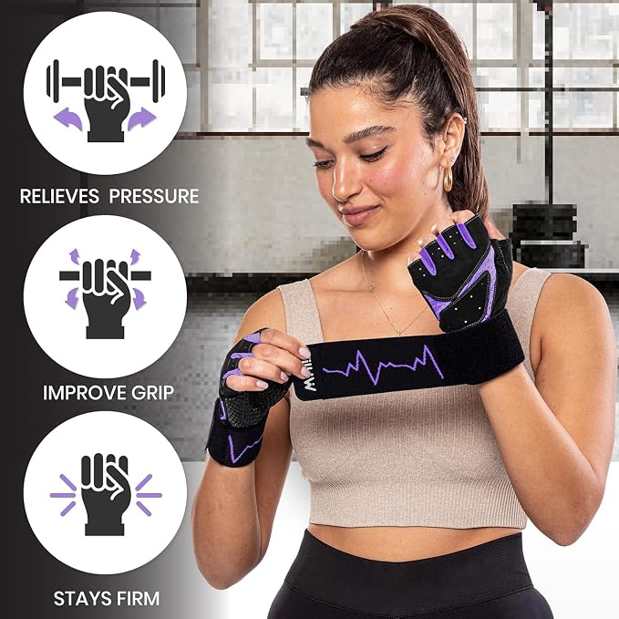 MhIL Workout Gloves for Women – Breathable Gym Gloves for Women with Palm Protection and Enhanced Grip – Padded Weight Lifting Glove for Womens with Wrist Wraps Support Weightlifting Exercise Cycling
