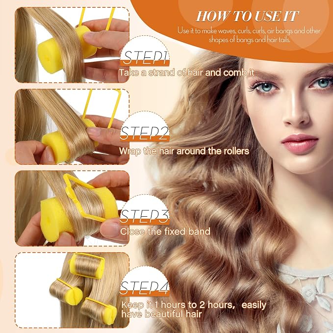 Geyoga 18 Pieces Yellow Foam Hair Rollers Large Hair Curlers Sponge Rollers for Heatles to Sleep in a Curl for Women's Short and Long Hairs Styling (1.4 x 2.6 Inches)