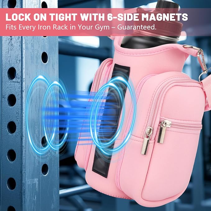 Magnetic Gym Bag Water Bottle Holder with Phone Pockets Shoulder Strap for Men Women