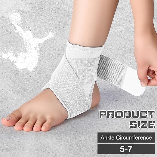 Honoson 2 Pcs Ankle Brace Kid Ankle Support Youth Neoprene Lace up Compression Sleeve Foot Brace Stabilizer with Adjustable Strap for Sport Sprained Plantar Fasciitis Achilles Tendonitis(White,M)