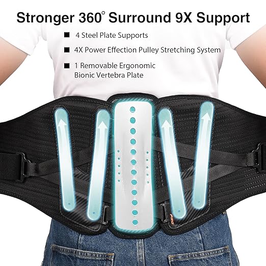 TIMTAKBO 11inch Back Support Brace with Ergonomic Bionic Vertebra Plate | Plus Size Lower Back Brace for Lower Back Pain Relief with Dual Pulley System for Herniated Disc,Sciatica,Scoliosis (X-Large)