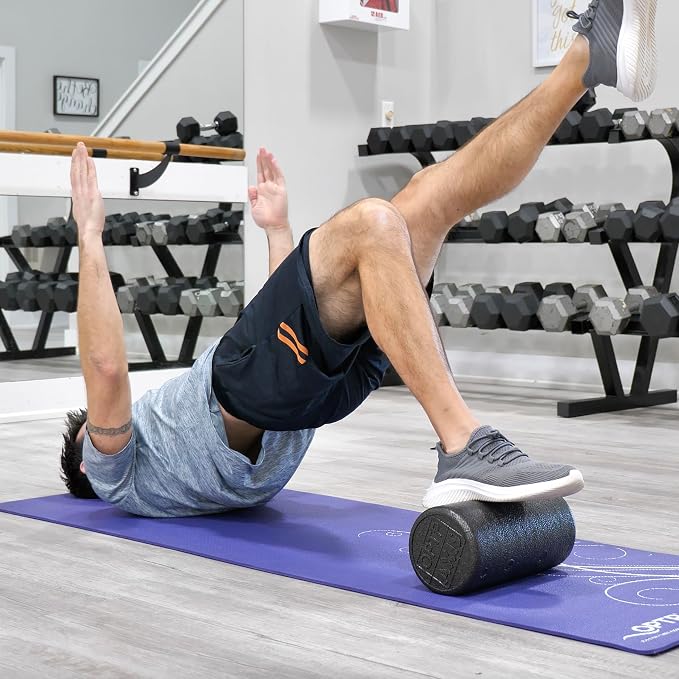 OPTP AXIS Firm Density Foam Roller – Round, Black, 12"L X 6" | High density firm foam roller for physical therapy, yoga, Pilates, fitness exercise & sports training, Heat-molded EPP foam