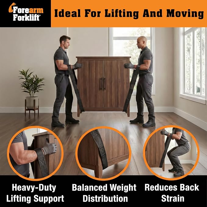 Forearm Forklift Furniture Moving Straps – 2-Person Lifting Strap for Moving Furniture, Appliances, Heavy Duty Carrying for Heavy Objects up to 800 lbs, Jet Black