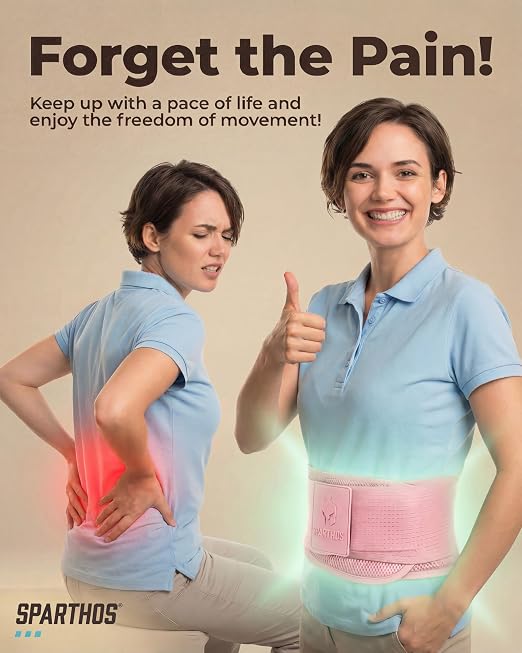 Sparthos Back Brace for Women & Men, Sciatica, Lower Back Pain - Pink-M