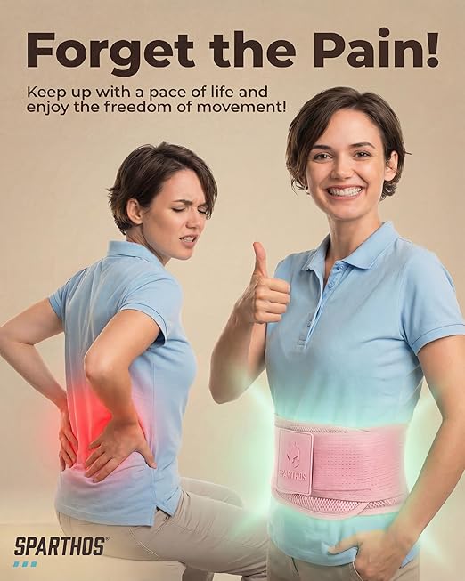 Sparthos Back Brace for Women & Men, Sciatica, Lower Back Pain - Pink-XS