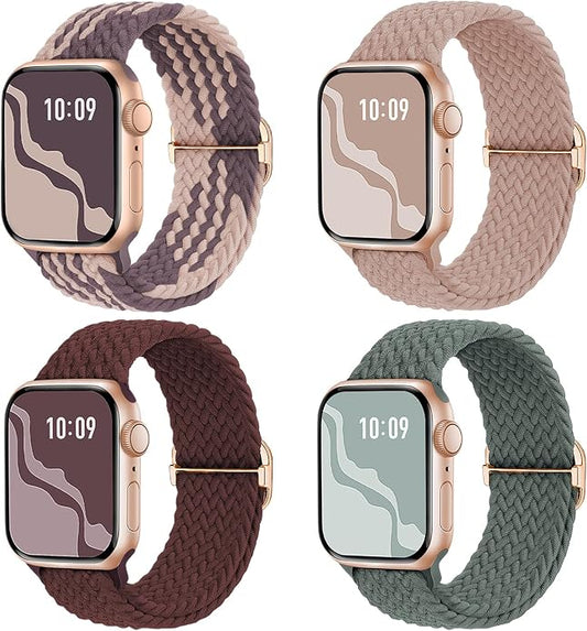 4 Pack Braided Stretchy Bands Compatible with Apple Watch 40mm 41mm 38mm 42mm 44mm 45mm 46mm 49mm Women Men, Breathable Nylon Elastic Daily Use Straps for iWatch Series 11/10 9 8 7 6 5 4 3 SE/Ultra 2
