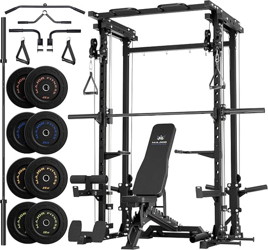 MAJOR FITNESS Drone3 Smith Machine, 2500lbs All-in-One Home Gym Power Rack with Dual Pulley System for Cable Crossover, Pull-Up Bars