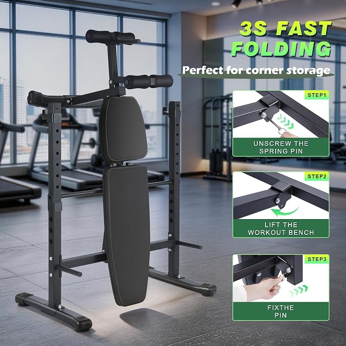 Adjustable FID Weight Bench for Home Gym | Bench press Set with 8-Level Barbell Rack, Flat/Incline/Decline Full Body weight benches for home gym