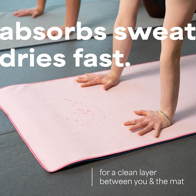 S&T INC. Aura Microfiber Yoga Mat Towel with Grip, 2 Pack, 24" x 72", Pink | Silicone Grip Backing, Soft and Absorbent, Quick-Dry for Gym, Pilates, and Hot Yoga, Compact for Gym Bag, Machine Washable