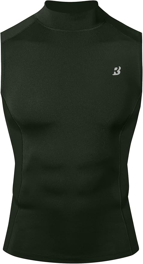 Roadbox Men's Compression Tank Top, Mock Turtleneck Sleeveless Shirt, Fitted Athletic Base Layer for Gym Workout