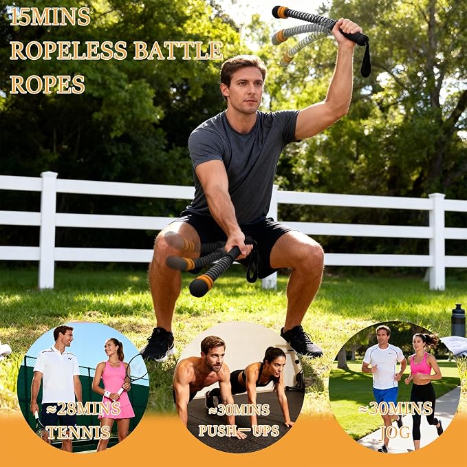 Ropeless Battle Ropes for Exercise Workout Rope, Portable Workout for Home Gym, Exercise Battle Ropes for HIIT Workouts, Low-Impact Cardio Training (Black with Ring)
