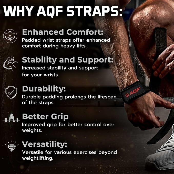 AQF Leather Weight Lifting Straps, Heavy Duty Wrist Strap for Powerlifting | Premium Suede Leather, Handcrafted Construction, Reinforced Dual Stitching, 3 mm thick & 66cm long, Sold as a Pair