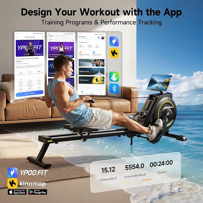 Rowing Machine for Home, 350 LB Capacity, 16-Level Silent Resistance, Magnetic Rowing Machines for Home Foldable, Full-Body Workout Compact Rowing Machine for Cardio & Strength with APP Support
