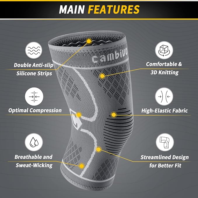 CAMBIVO 2 Pack Knee Brace, Knee Compression Sleeve for Men and Women, Knee Support for Running, Workout, Gym, Hiking, Sports (Cool Gray,X-Large)