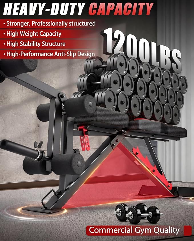 1200LBS Workout Bench with 3-Level Adjustable & Removable Leg Extension/Leg Curl, Adjustable Weight Bench for Home Gym, Incline/Flat Bench Press Full Body Workout, Universal Fit for All Body Types