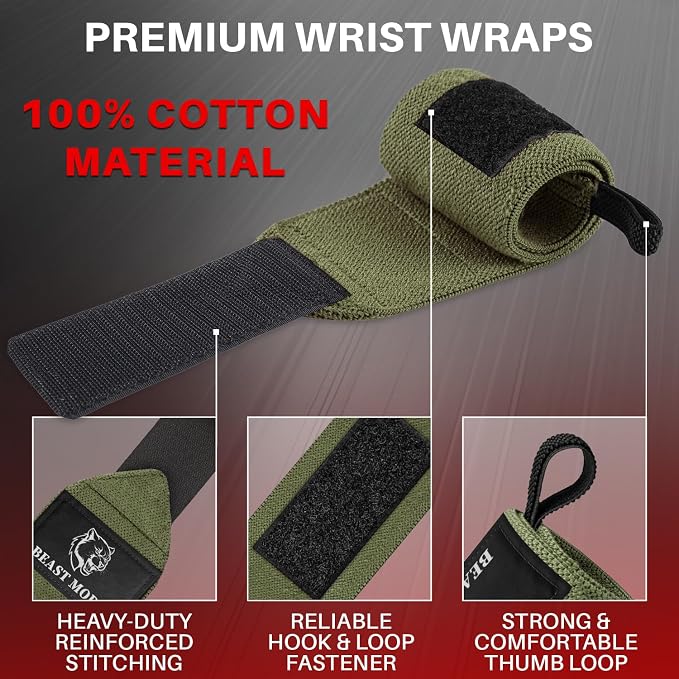 TECEUM Elastic Cotton Weightlifting Wrist Wraps with Thumb Loops, 1 Pair