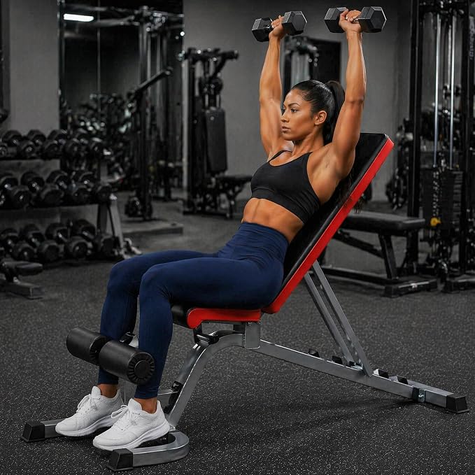 HULKFIT Adjustable Folding Weight Bench, Heavy Duty Workout Bench with Multiple Backrest Positions, Stable Incline Decline Flat Exercise Bench for Full Body Strength Training at Home Gym