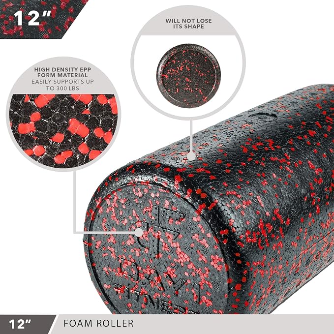 Day 1 Fitness High Density Muscle Foam Rollers - Sports Massage Rollers for Stretching, Physical Therapy, Deep Tissue, Myofascial Release - Ideal for Exercise and Pain Relief - Speckled Red, 12”