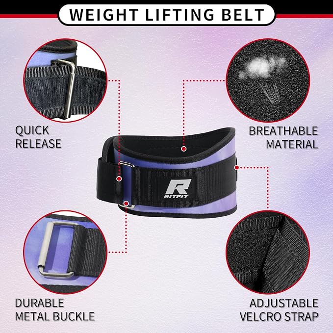 RitFit Weight Lifting Belt 6 Inch for Squats Deadlift Strength Training | Padded Lumbar Support, Self-Locking Gym Belt for Men & Women, Squats, Lunges, Deadlift, Thrusters