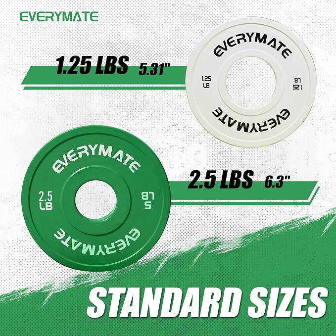 EVERYMATE Change Weight Plates 1.25LB 2.5LB 5LB Set Fractional Plate Olympic Bumper Plates for Cross Training Bumper Weight Plates Steel Insert Strength Training Weight Plates