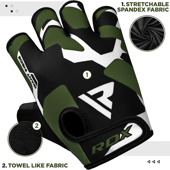 RDX Weight Lifting Gloves Gym Fitness Workout, Anti Slip Padded Palm Elasticated Strength Training Equipment Men Women Half Finger Exercise Bodybuilding Calisthenics Cycling Rowing Climbing