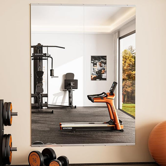 Keonjinn Home Gym Mirror, 67" x 24" - 2PCS Workout Mirrors for Home Gym, Frameless Tempered Glass, Full Body Wall Mirrors for Fitness Exercise, Yoga Room, Dance Studio, Bedroom, Garage