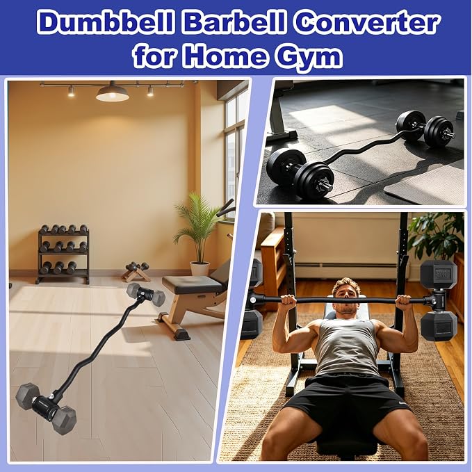 Dumbbell Barbell Converter Bar, Adjustable Weight Dumbbell to Barbell Converter, Easy Grip & Installation Weight Lifting Bar, Ideal for Strength Training Home Gym