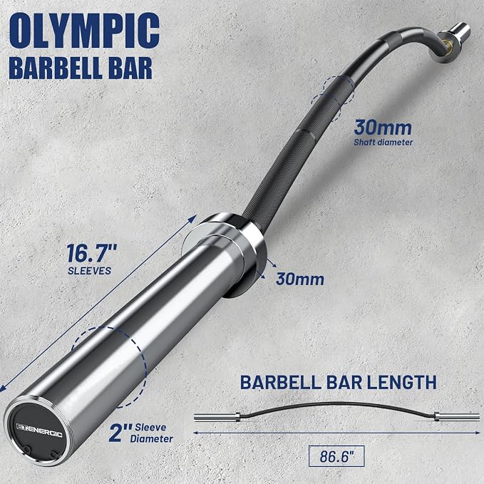 7FT Alloy Steel Cambered Barbell, 1000LB | 30mm knurled curved bar with hard chrome finish, 2-inch Olympic plate fit, and 1000LB capacity for strength training