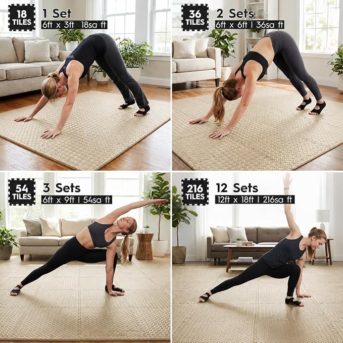 18pcs Puzzle Exercise Mat, 12.6"x12.6"x0.4", 18sqft EVA Interlocking Foam Floor Tiles, Protective, Water-Resistant Flooring for Home Gym & Workout Equipment