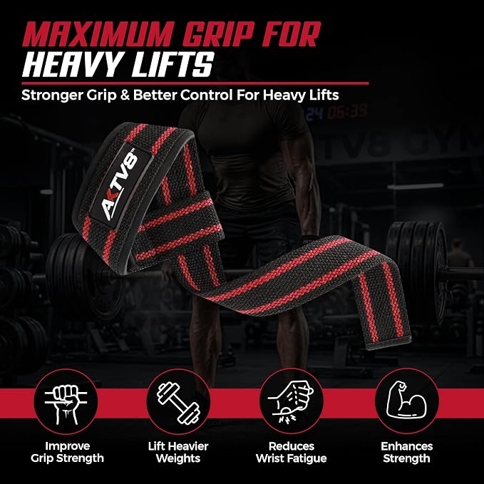 AKTV8 Lifting Straps for Deadlifts, 23 inch 4mm Padded Wrist Straps for Gym | Stronger Grip During Weight Lifting & Powerlifting, Heavy Duty Polyester-Cotton Gym Straps for Pull Ups, Rows & Heavier Lifts