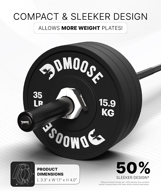 DMoose Fitness Barbell Clips 2 Inch (Pair) - Quick Release Olympic Barbell Clamps & Collars with Anti Slip TPR Grip for Secure Weightlifting and Powerlifting - Weight Clips for Bars at Home or Gym