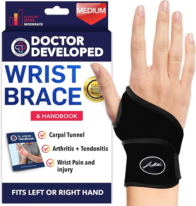 Dr. Arthritis Carpal Tunnel Wrist Brace & Wrist Wrap (2-Pack) Bundle – Adjustable Hand Brace Support for Carpal Tunnel Relief, Tendonitis, Fitness, and Injury Protection (Right or Left Hand, Black)