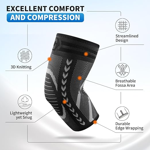 CAMBIVO 2 Pack Elbow Brace Compression Sleeve for Tendonitis & Tennis Elbow | Golfers Elbow and Arthritis Relief, Breathable 3D Knit Fabric, 4-Way Stretch Support, Weightlifting, Pickleball, Men & Women