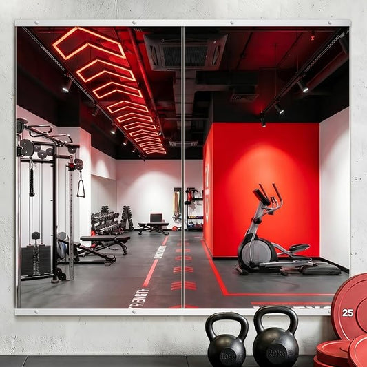 Home Gym Mirror for Wall, 48"x28"-2PCS Frameless Tempered Glass Mirror | Large Full Length Mirror for Garage, Workout, Yoga Room, Dance Studio & Home Exercise
