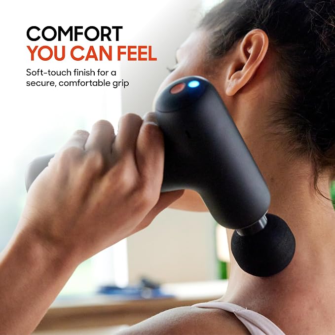 Sharper Image PowerBoost Core Mini Massage Gun [2026 Version] Deep Tissue Percussion Massager with 6 Speeds for Back & Full Body Muscle Pain Relief, Portable with 4 Attachments & Carry Pouch