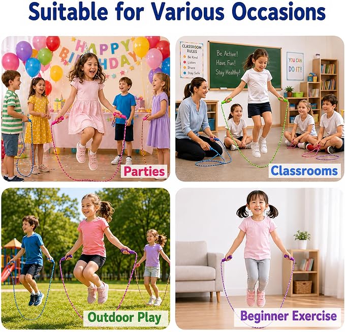 GiftExpress Adjustable Size Colorful Jump Rope for Kids and Teens - Outdoor Indoor Fun Games Skipping Rope Exercise Fitness Activity and Party Favor