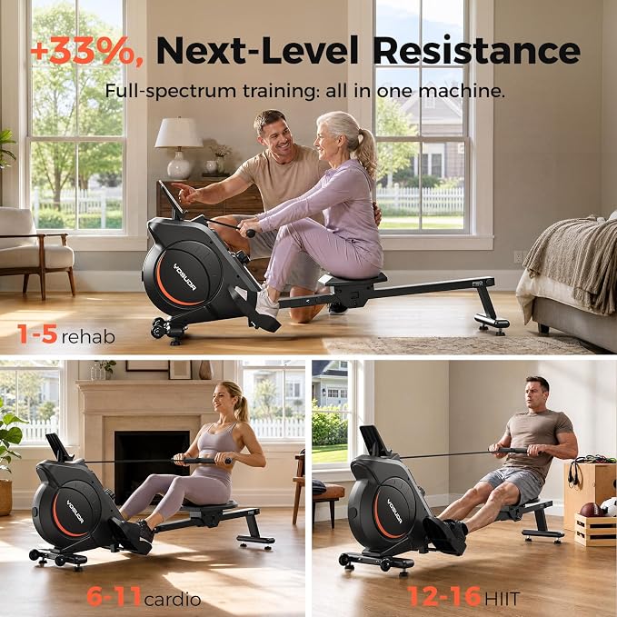 YOSUDA Rowing Machine for Home, Magnetic Rower Machine for Beginners to Athletes, Use with Resistance Adjustment Function, Bluetooth, App Supported, LCD Monitor, and Comfortable Seat Cushion